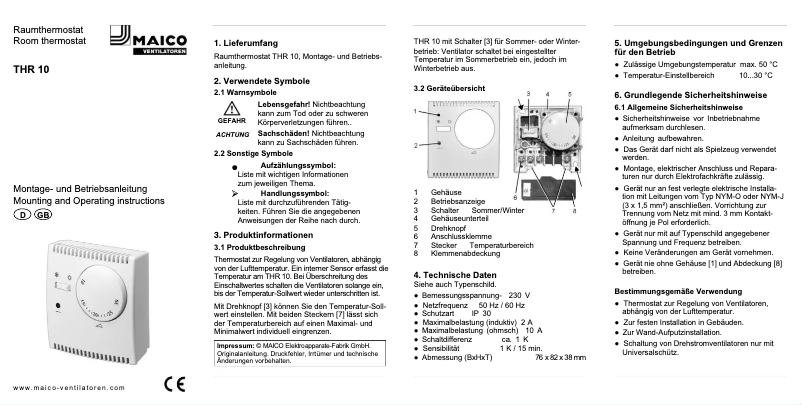 Page 1 de la notice Manuel utilisateur Maico THR 10