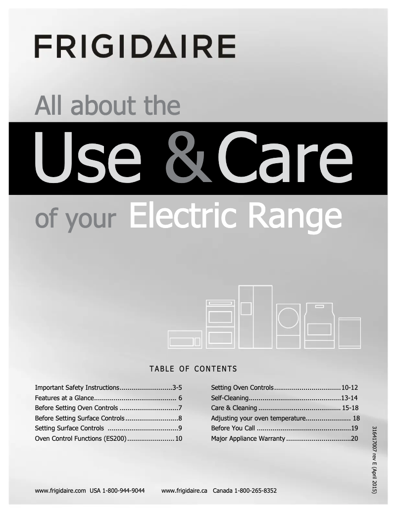 Page 1 de la notice Manuel utilisateur Frigidaire FEF352FS