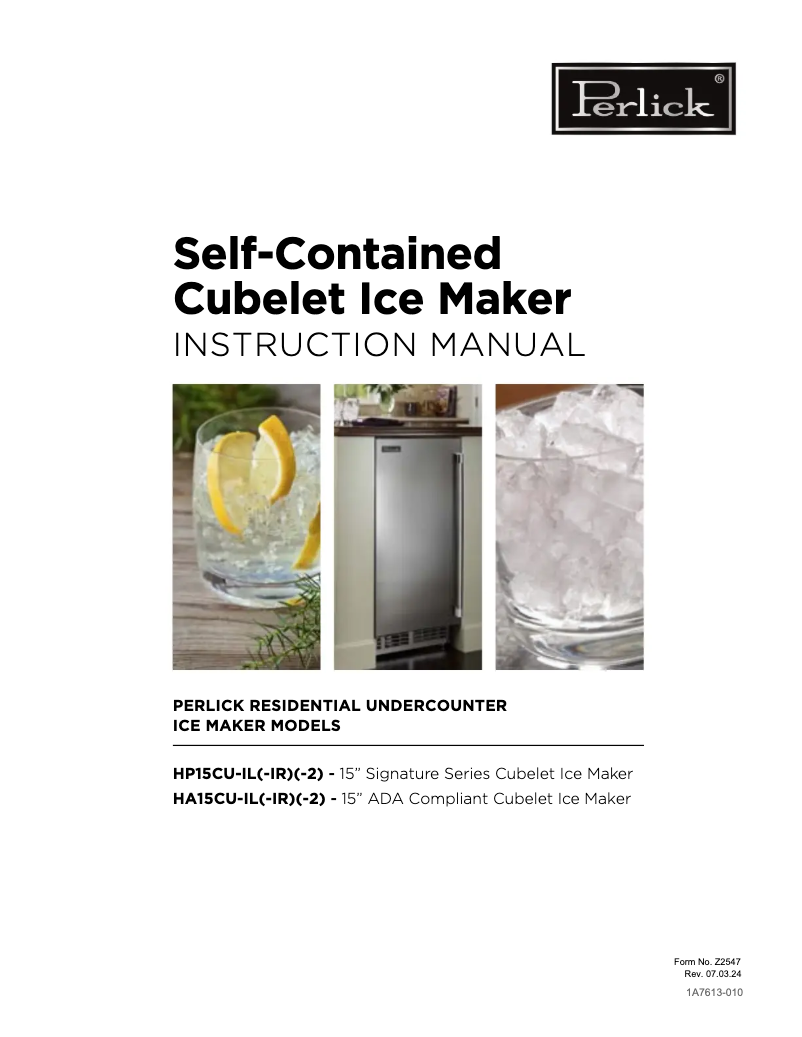 Page n°1 - Guide d'installation Perlick HP24RO-4-5