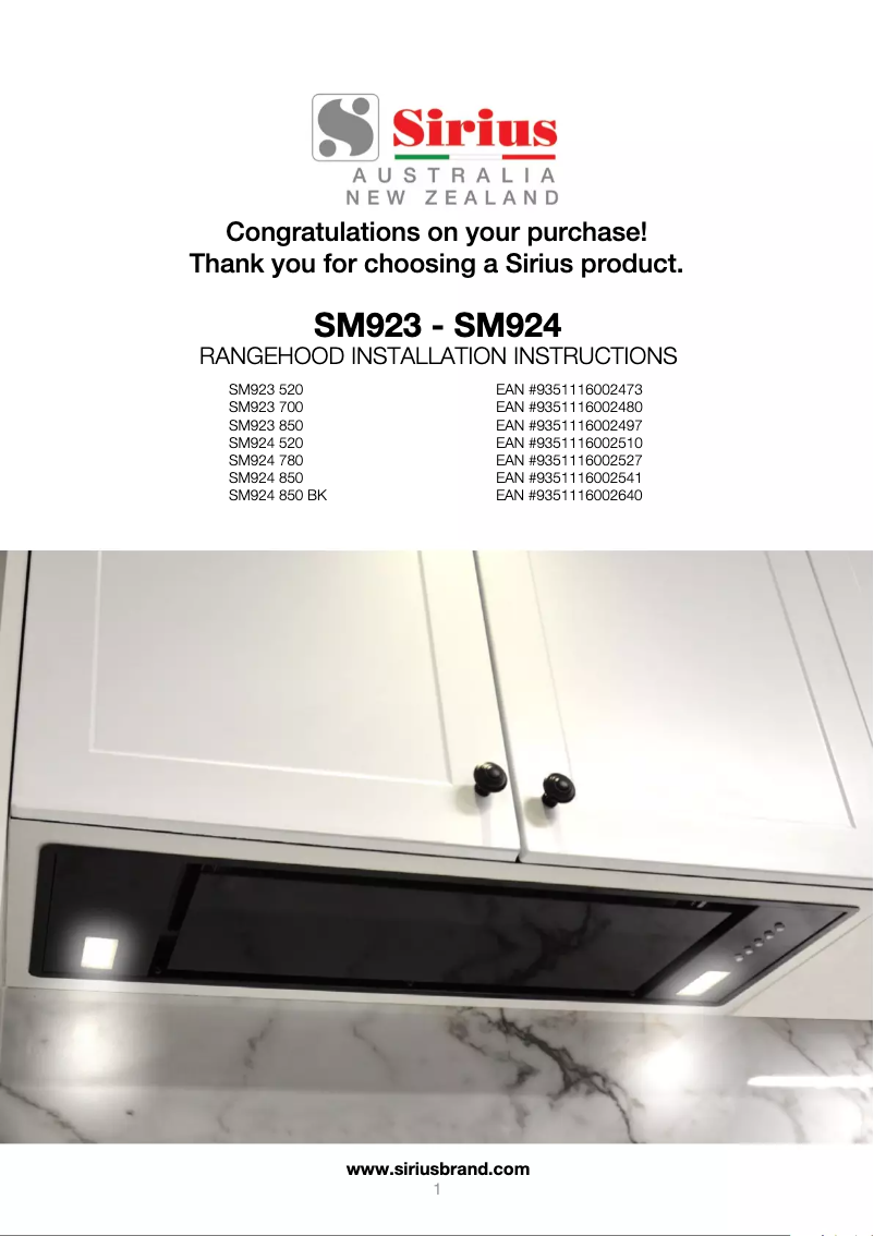 Page 1 de la notice Manuel utilisateur Sirius SM924 520