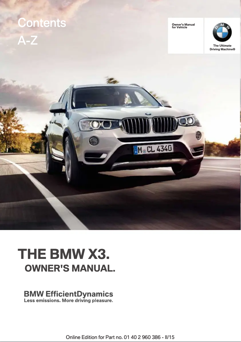Page 1 de la notice Manuel utilisateur BMW X3 xDrive28i (2015)