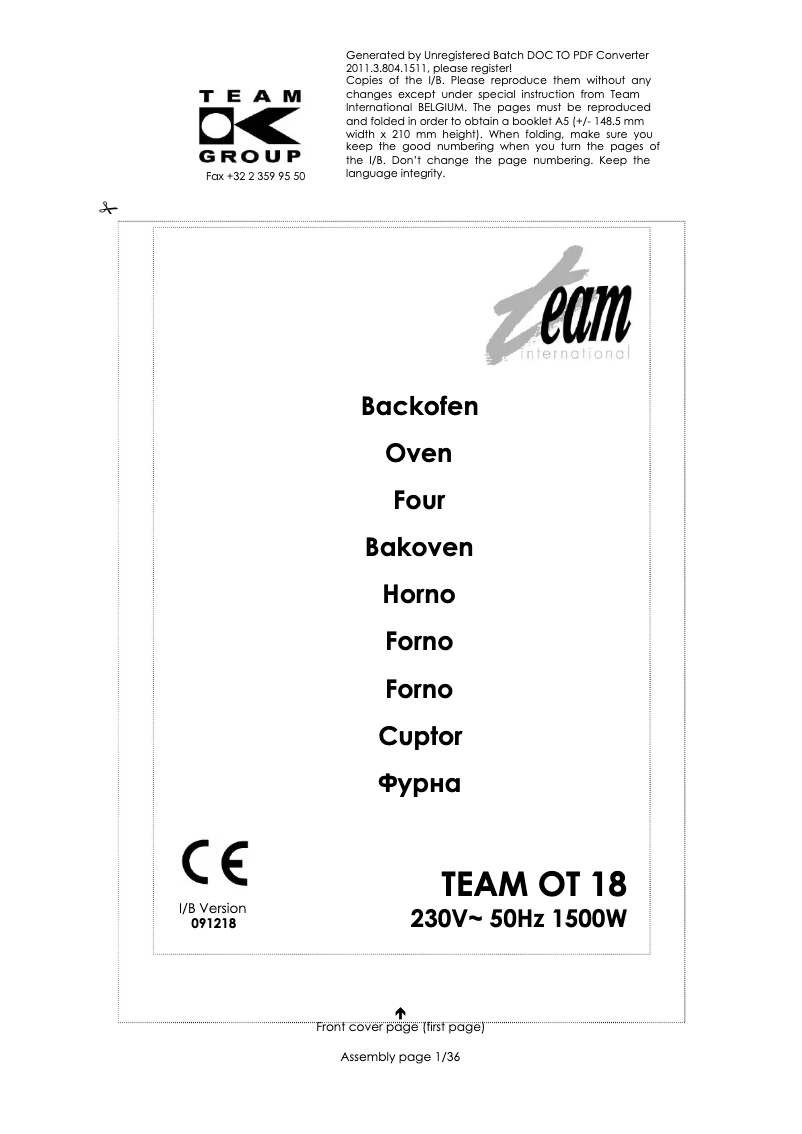 Page 1 de la notice Manuel utilisateur Team OT 18
