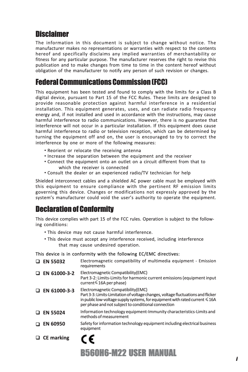 Page 1 de la notice Manuel utilisateur ECS B560H6-M22