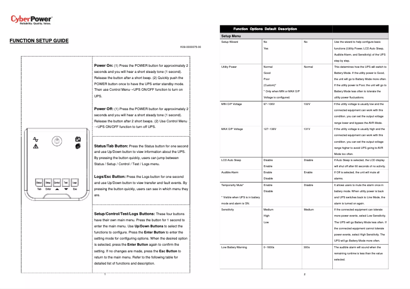 Page n°1 - Guide d'installation CyberPower PR750LCD