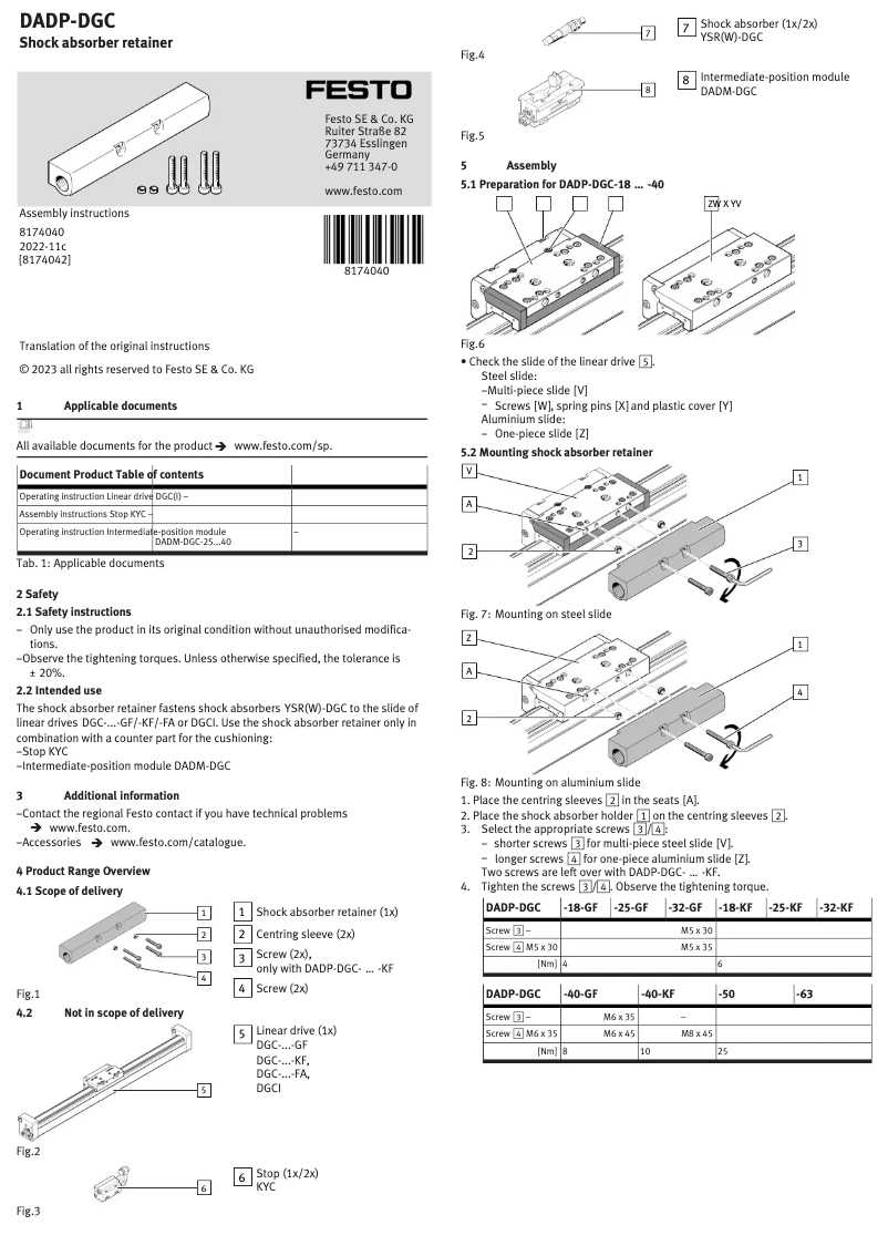 Page 1 de la notice Manuel utilisateur Festo DADP-DGC-40-GF