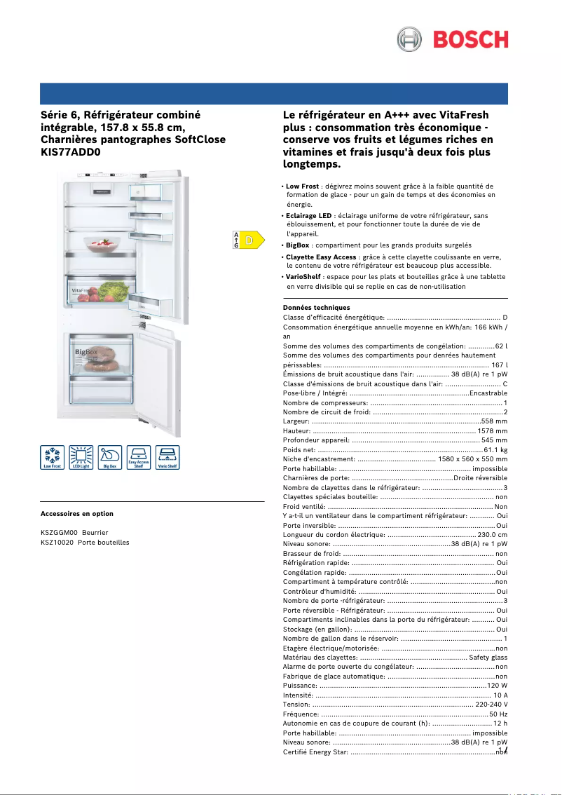 Página 1 del manual Ficha técnica Bosch KIS77ADD0