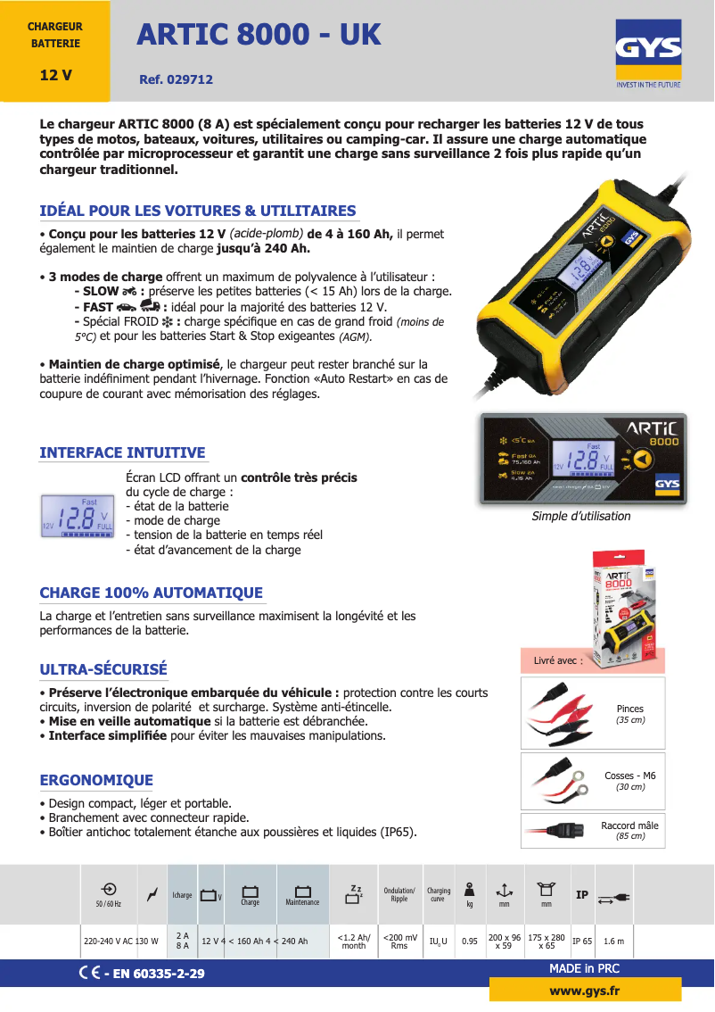 Page 1 de la notice Fiche technique GYS Artic 8000