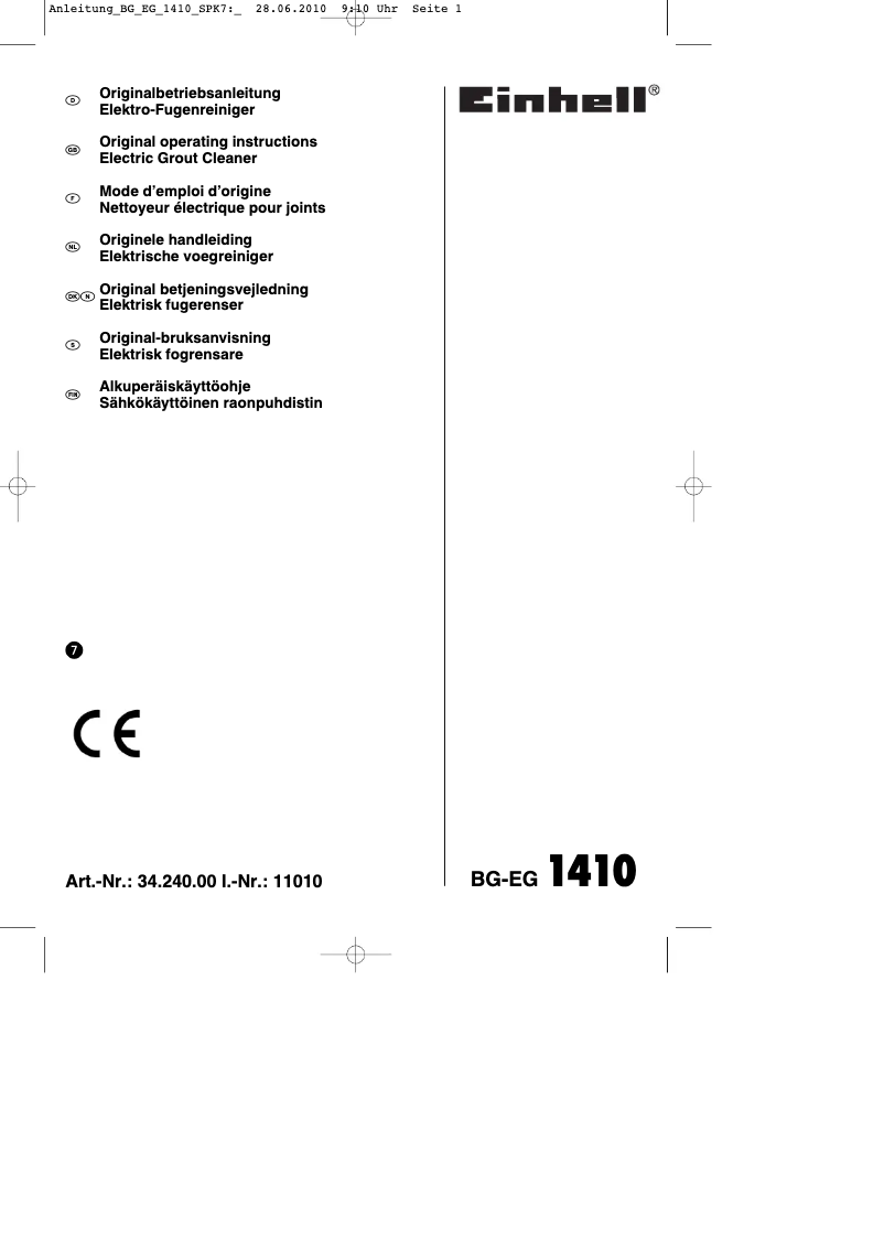 Page 1 de la notice Mode d'emploi Einhell BG-EG 1410