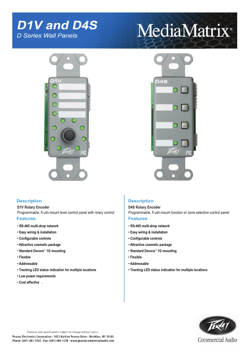 Page 1 de la notice Fiche technique MediaMatrix Digitool D4S