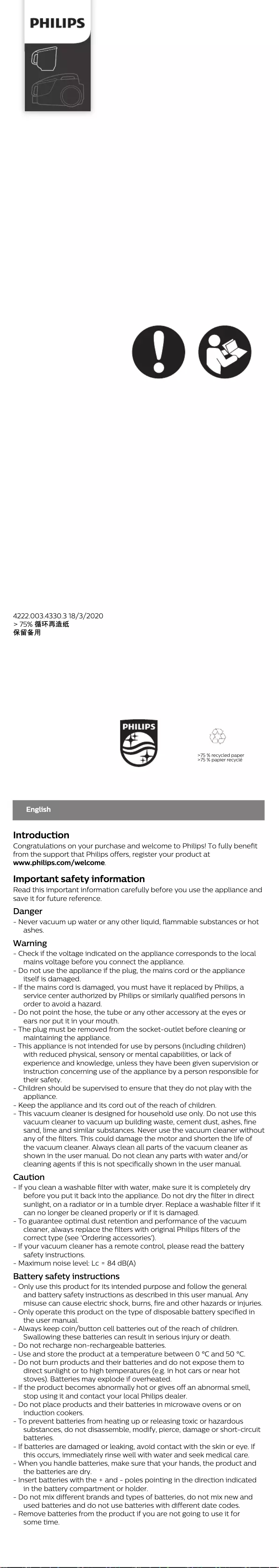 Page 1 de la notice Brochure Philips PowerPro Expert FC9728