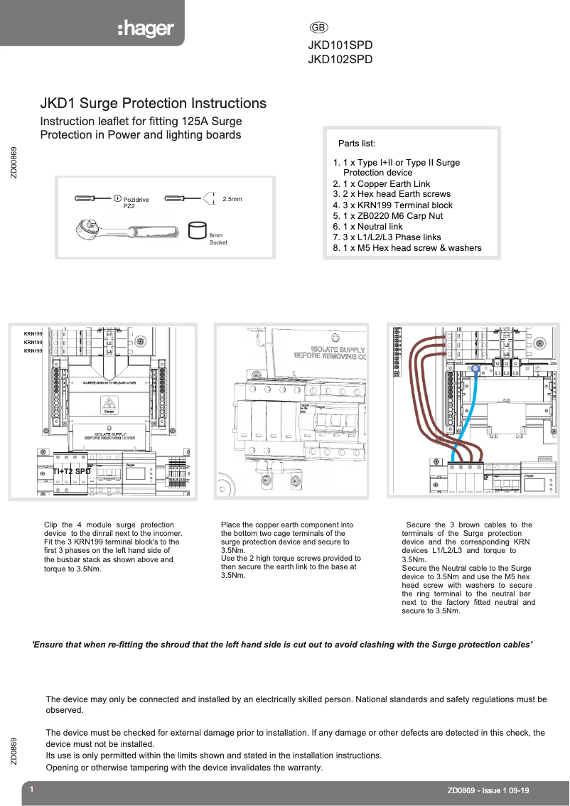 Page 1 de la notice Manuel utilisateur Hager JKD101SPD