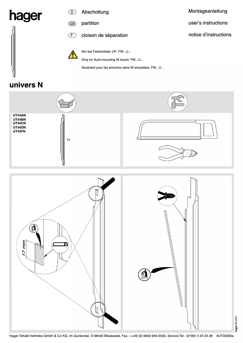 Page n°1 - Manuel utilisateur Hager UT44DN