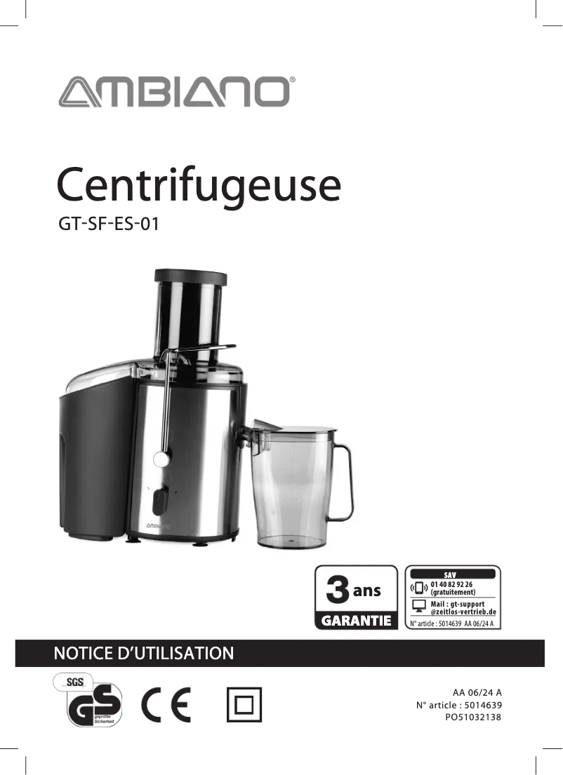 Image de la première page du manuel de l'appareil GT-SF-ES-01