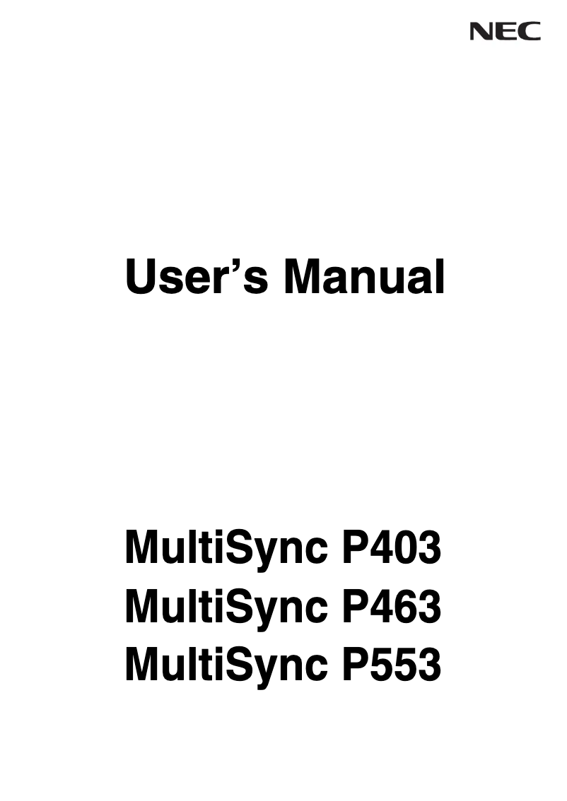 Page 1 de la notice Manuel utilisateur NEC MultiSync P403-PC2