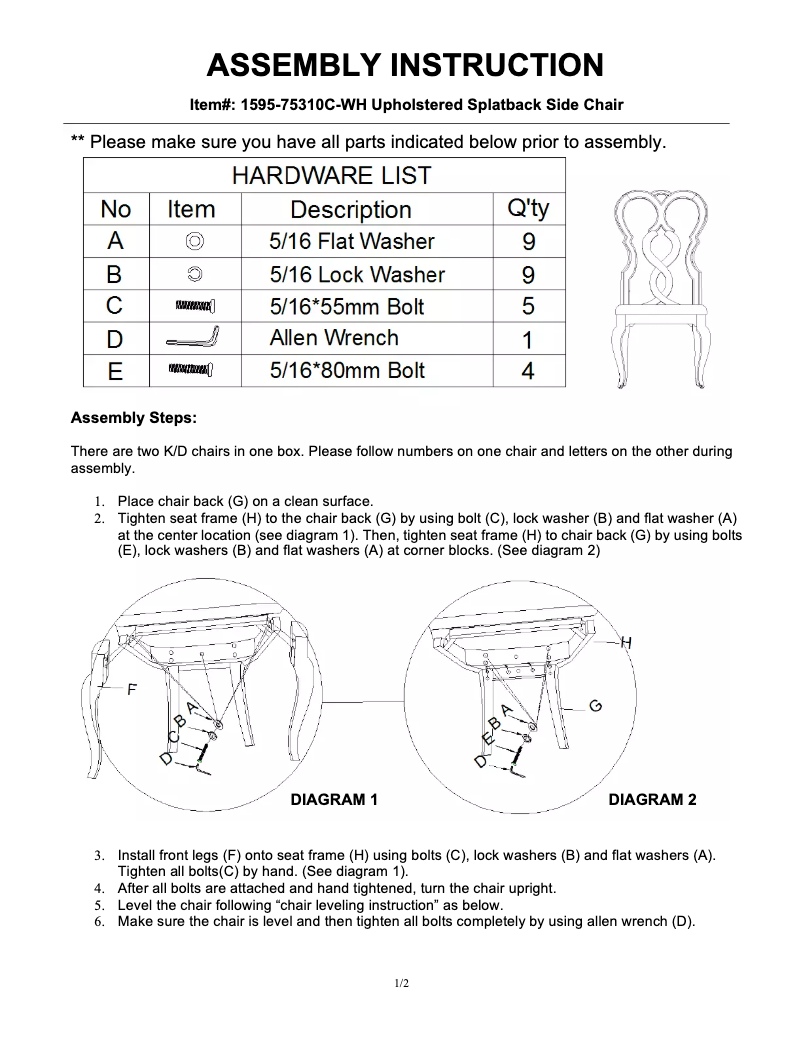 Page n°1 - Manuel utilisateur Hooker 1595-75310C-WH