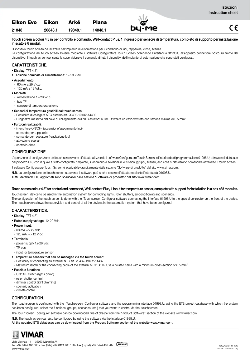 Page 1 de la notice Manuel utilisateur Vimar 19848.1