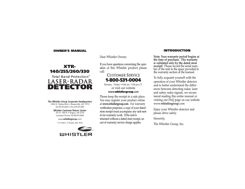 Página 1 del manual Manual de usuario Whistler XTR-140