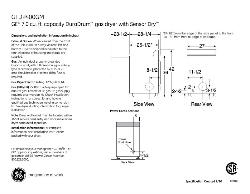 Image de la première page du manuel de l'appareil GTDP400GMWS