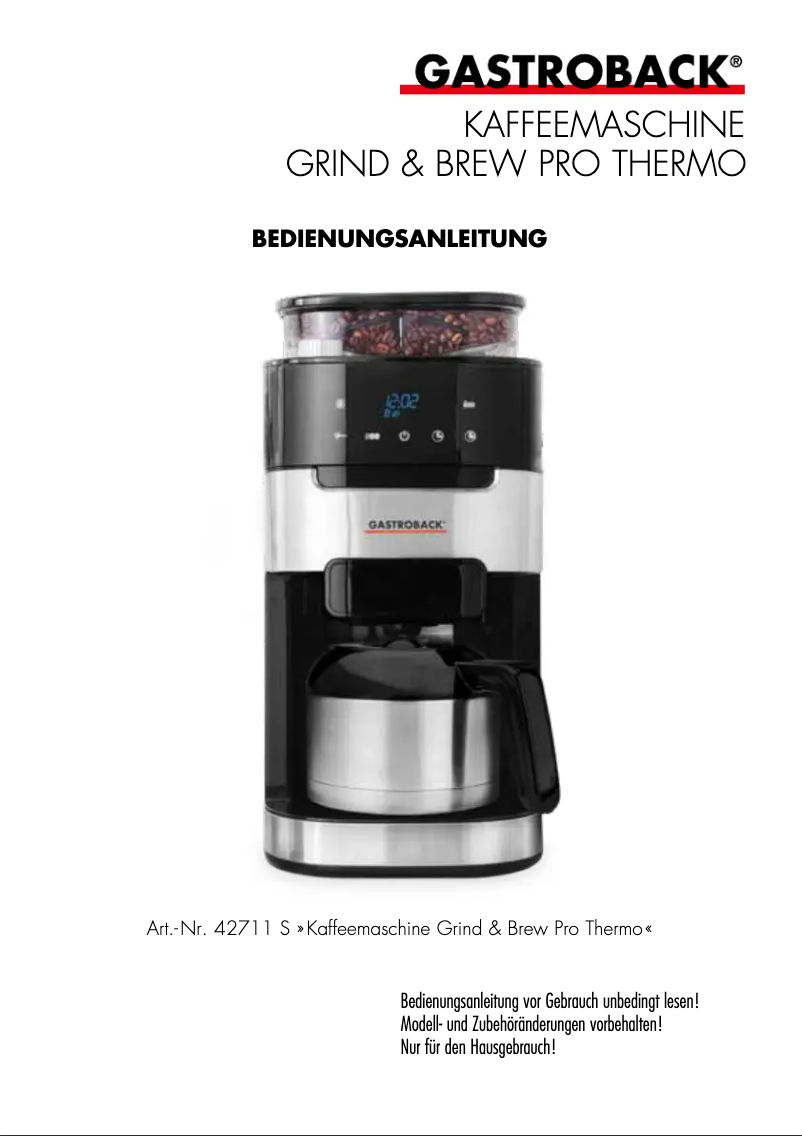 Page n°1 - Manuel utilisateur Gastroback Grind & Brew Pro Thermo 42711 S