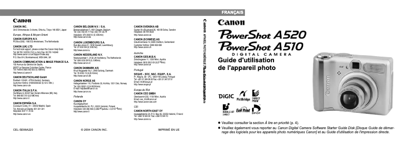 Page 1 de la notice Manuel utilisateur Canon Powershot A510