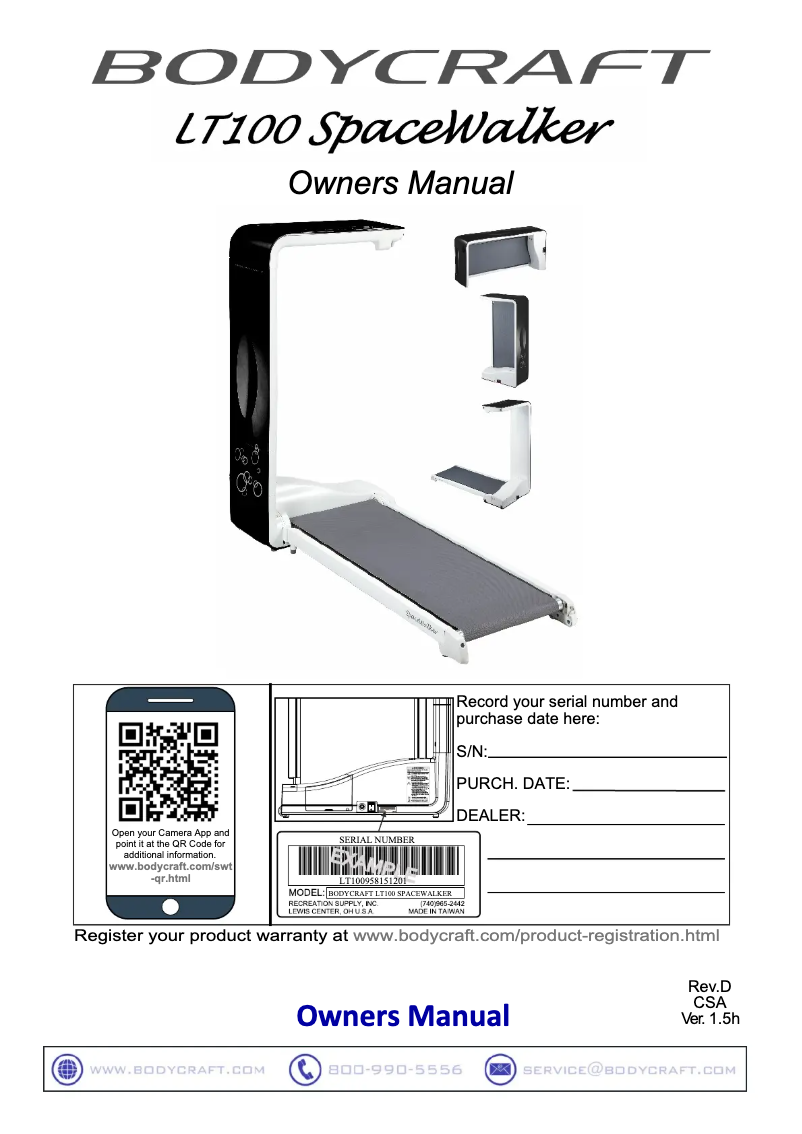 Page 1 de la notice Manuel utilisateur BodyCraft SpaceWalker