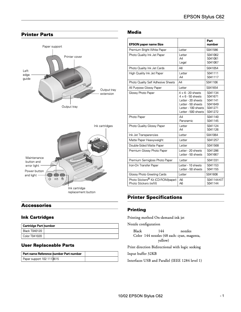 Page n°1 - Manuel utilisateur Epson Stylus C62