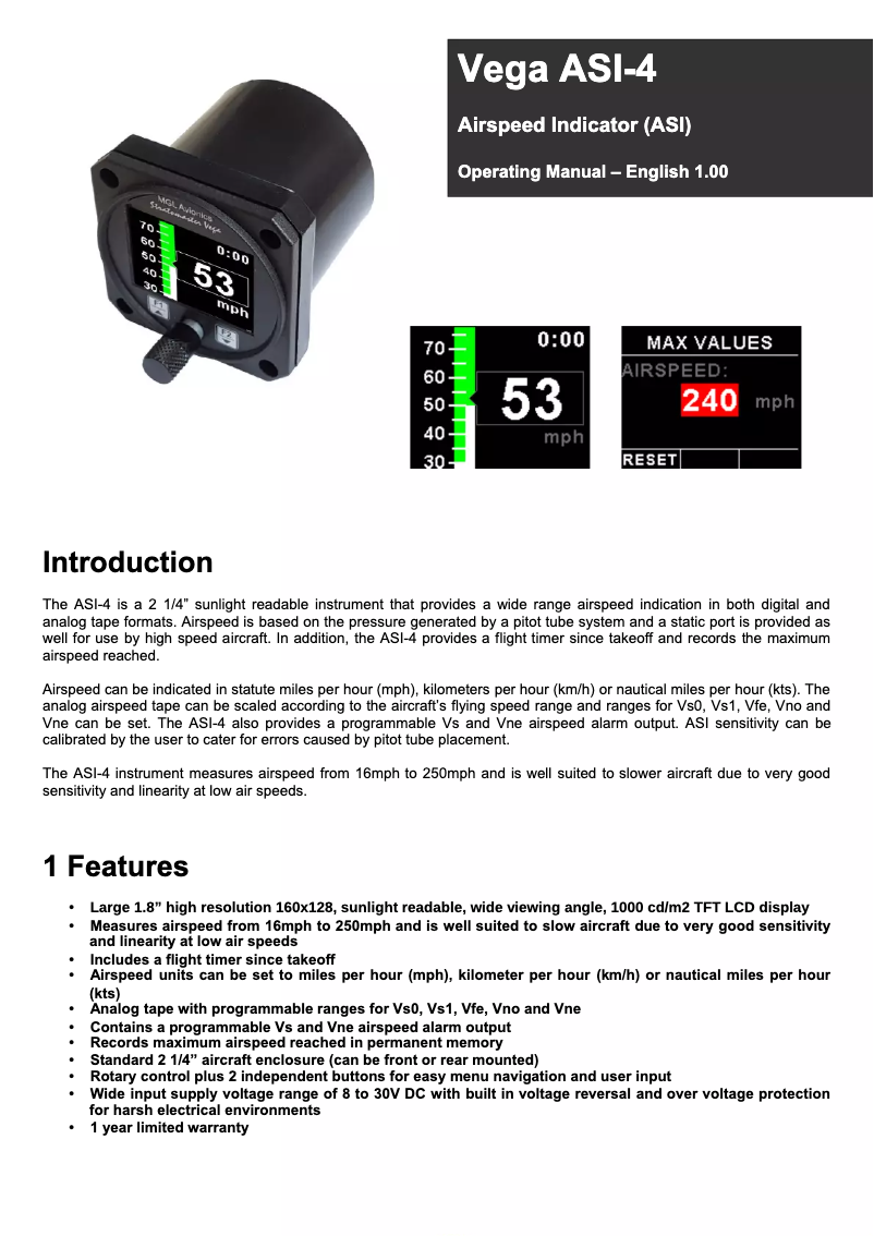 Image de la première page du manuel de l'appareil Vega ASI-4