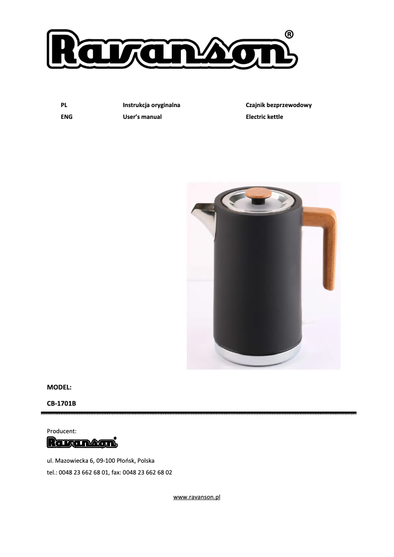 Page 1 de la notice Manuel utilisateur Ravanson CB-1701B