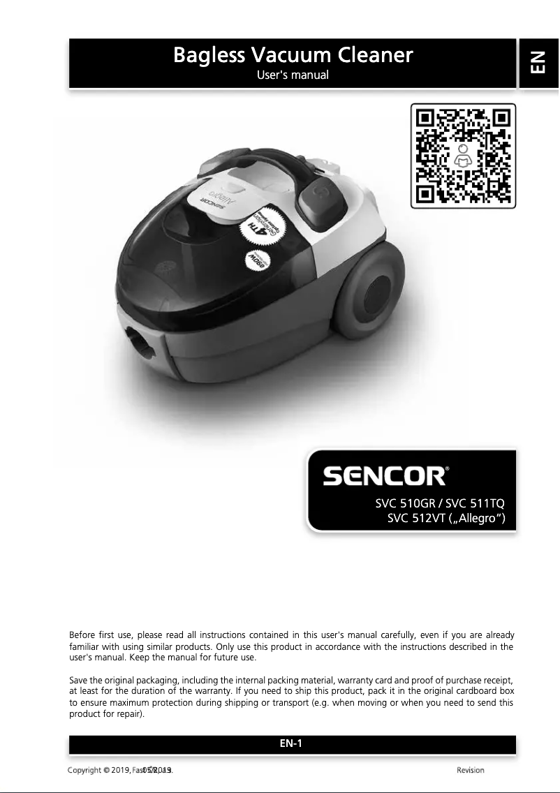 Page n°1 - Manuel utilisateur Sencor SVC 510GR