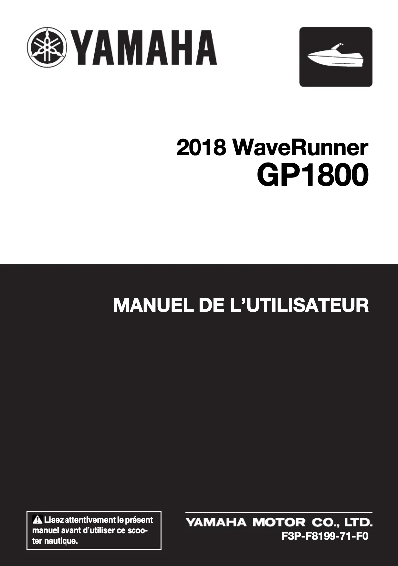 Page 1 de la notice Manuel utilisateur Yamaha WaveRunner GP1800 (2018)