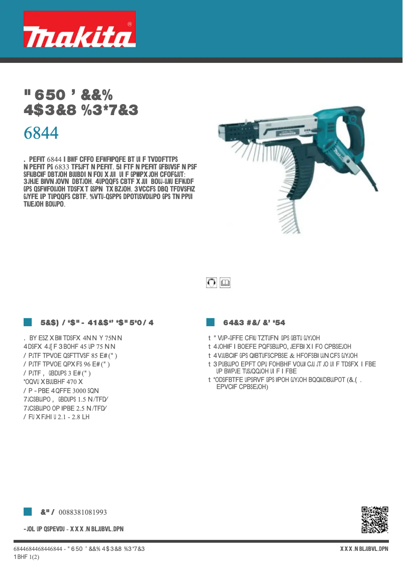 Page 1 de la notice Fiche technique Makita 6844