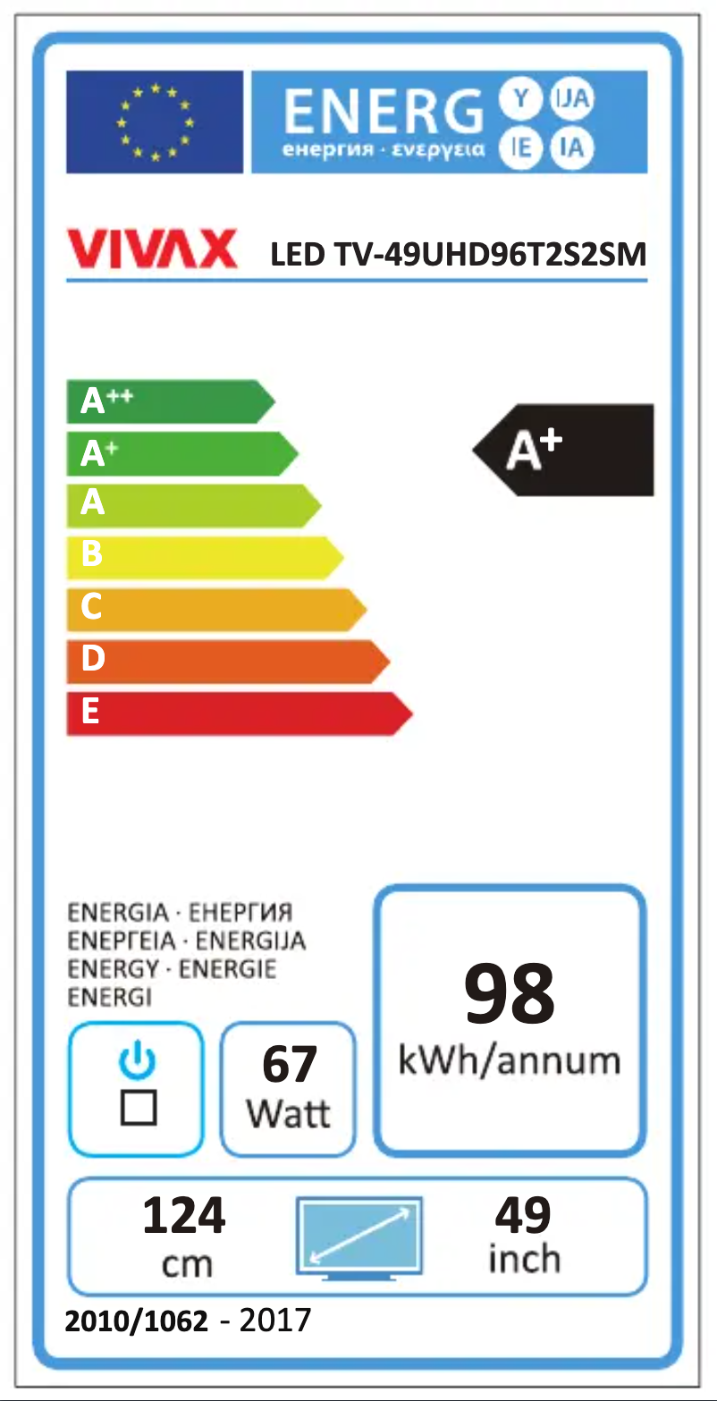 Page n°1 - Label énergétique Vivax TV-49UHD96T2S2SM