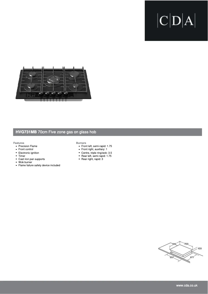 Page 1 de la notice Fiche technique CDA HVG731MB