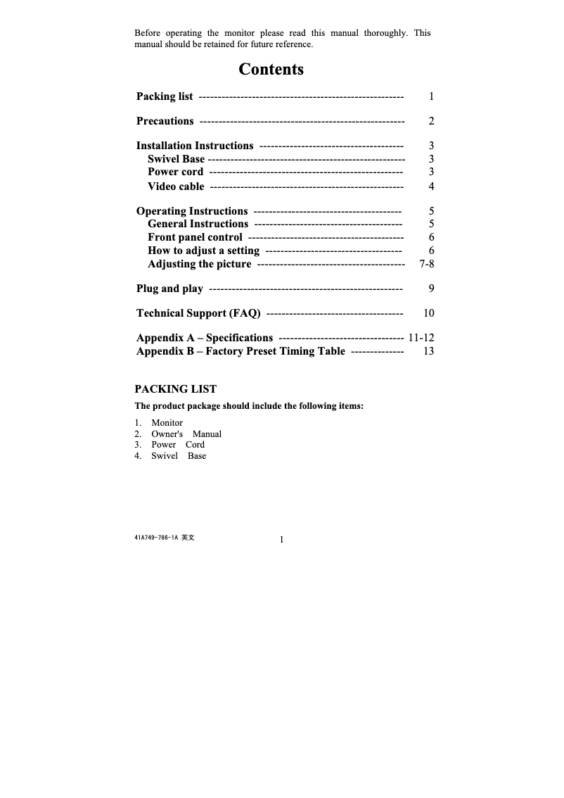 Page n°1 - Manuel utilisateur Acer AC713