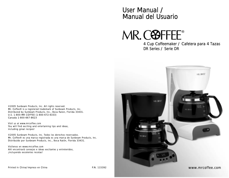 Page n°1 - Manuel utilisateur Mr. Coffee DR X5