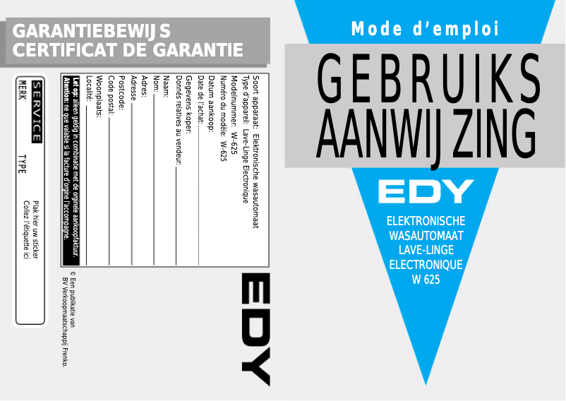 Page 1 de la notice Manuel utilisateur Edy W 625