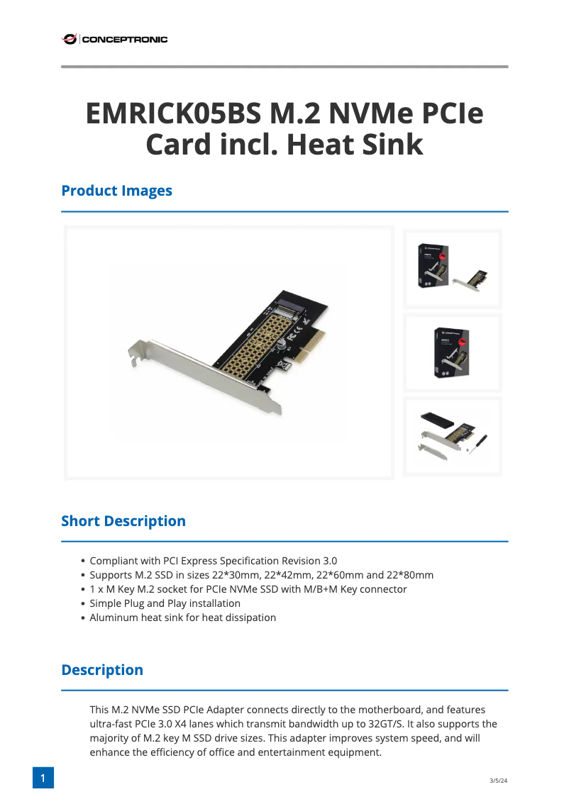 Page 1 de la notice Fiche technique Equip EMRICK05BS