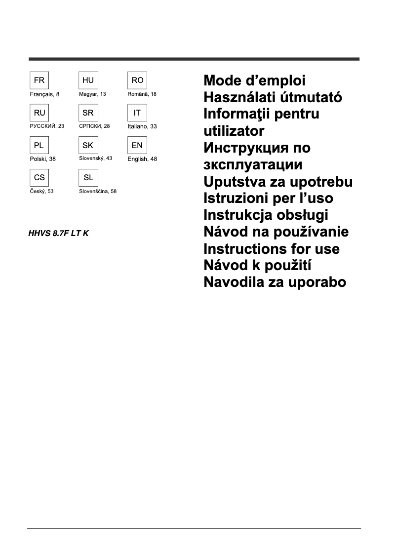 Page n°1 - Manuel utilisateur Hotpoint HHVS 8.7F LT K