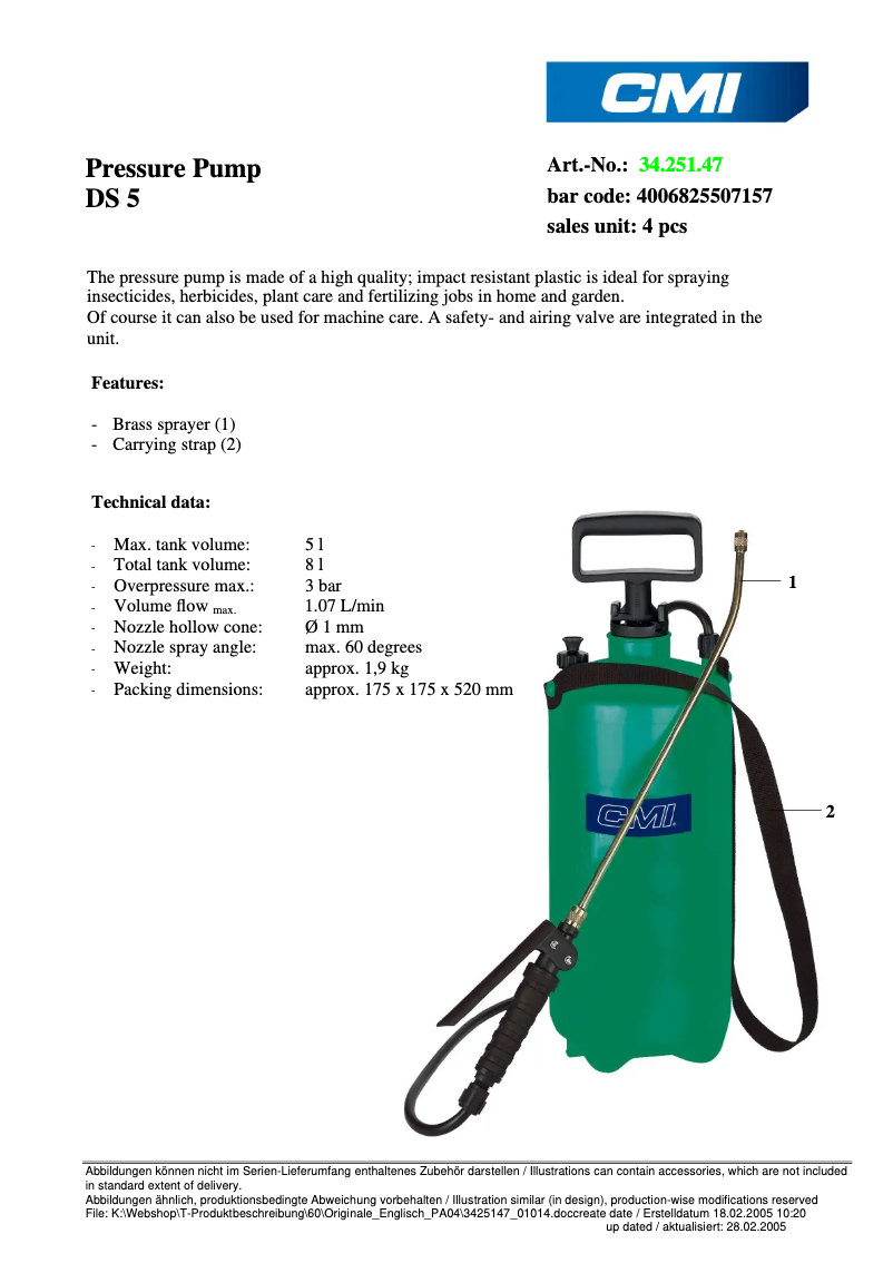 Page 1 de la notice Fiche technique CMI DS 5