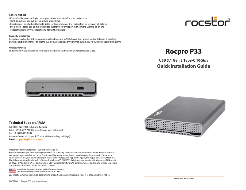 Page n°1 - Mode d'emploi Rocstor Rocpro P33