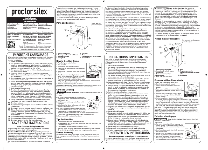 Page n°1 - Manuel utilisateur Proctor Silex 75225