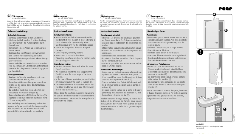 Page 1 de la notice Manuel utilisateur Reer 70030