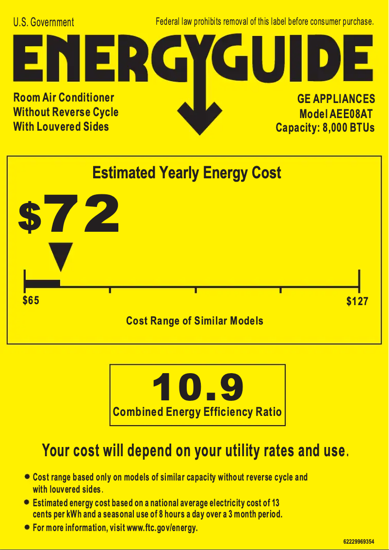 Page 1 de la notice Label énergétique GE AEE08AT