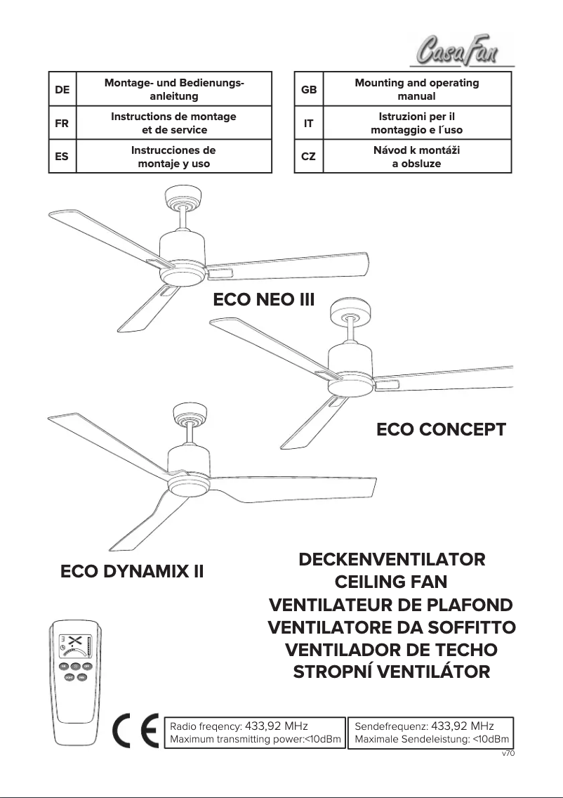 Page 1 de la notice Manuel utilisateur CasaFan Eco Concept