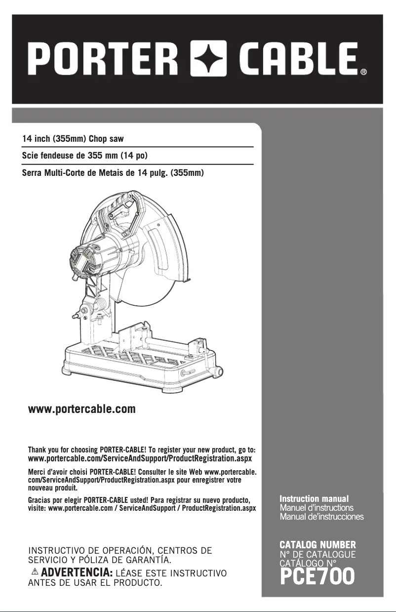 Page n°1 - Manuel utilisateur Porter-Cable PCE700