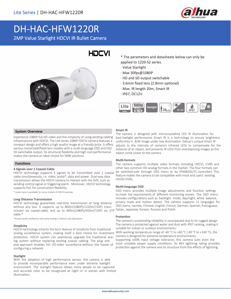 Image de la première page du manuel de l'appareil HAC-HFW1220R