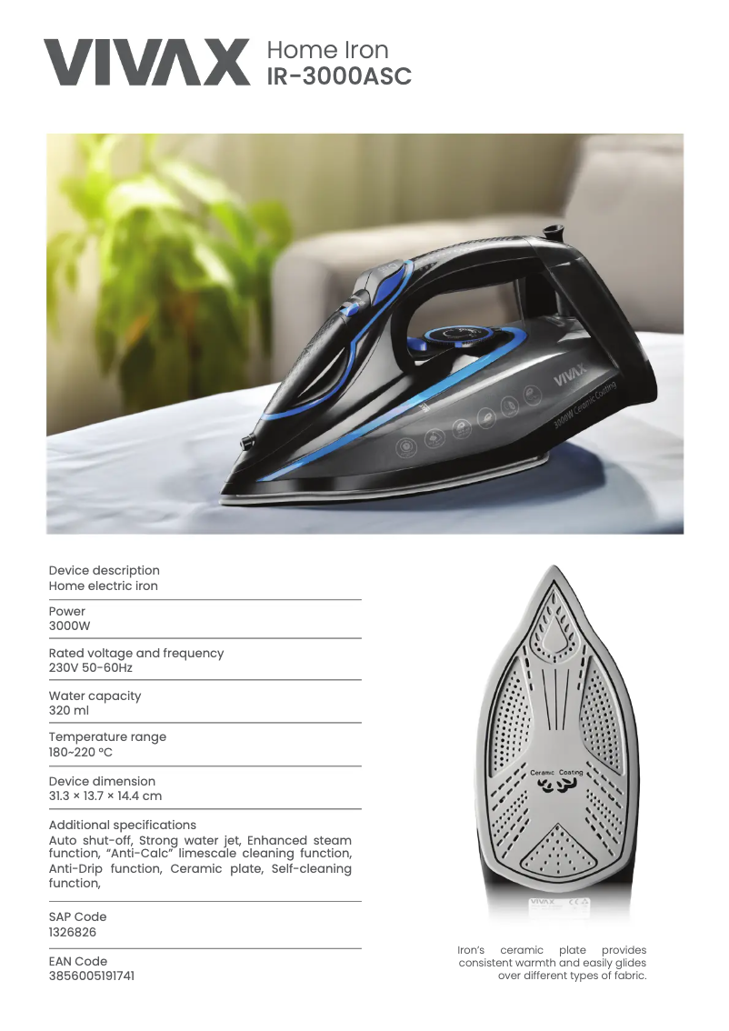 Page n°1 - Fiche technique Vivax IR-3000ASC