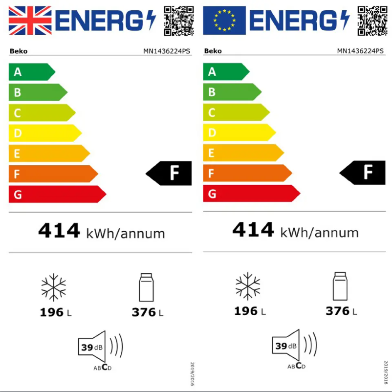 Page 1 de la notice Label énergétique Beko MN1436224