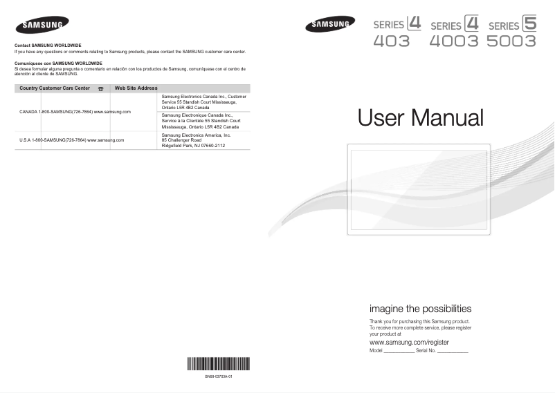 Page 1 de la notice Manuel utilisateur Samsung UN26D4003