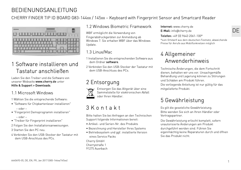 Image de la première page du manuel de l'appareil FingerTIP ID Board G83-14550